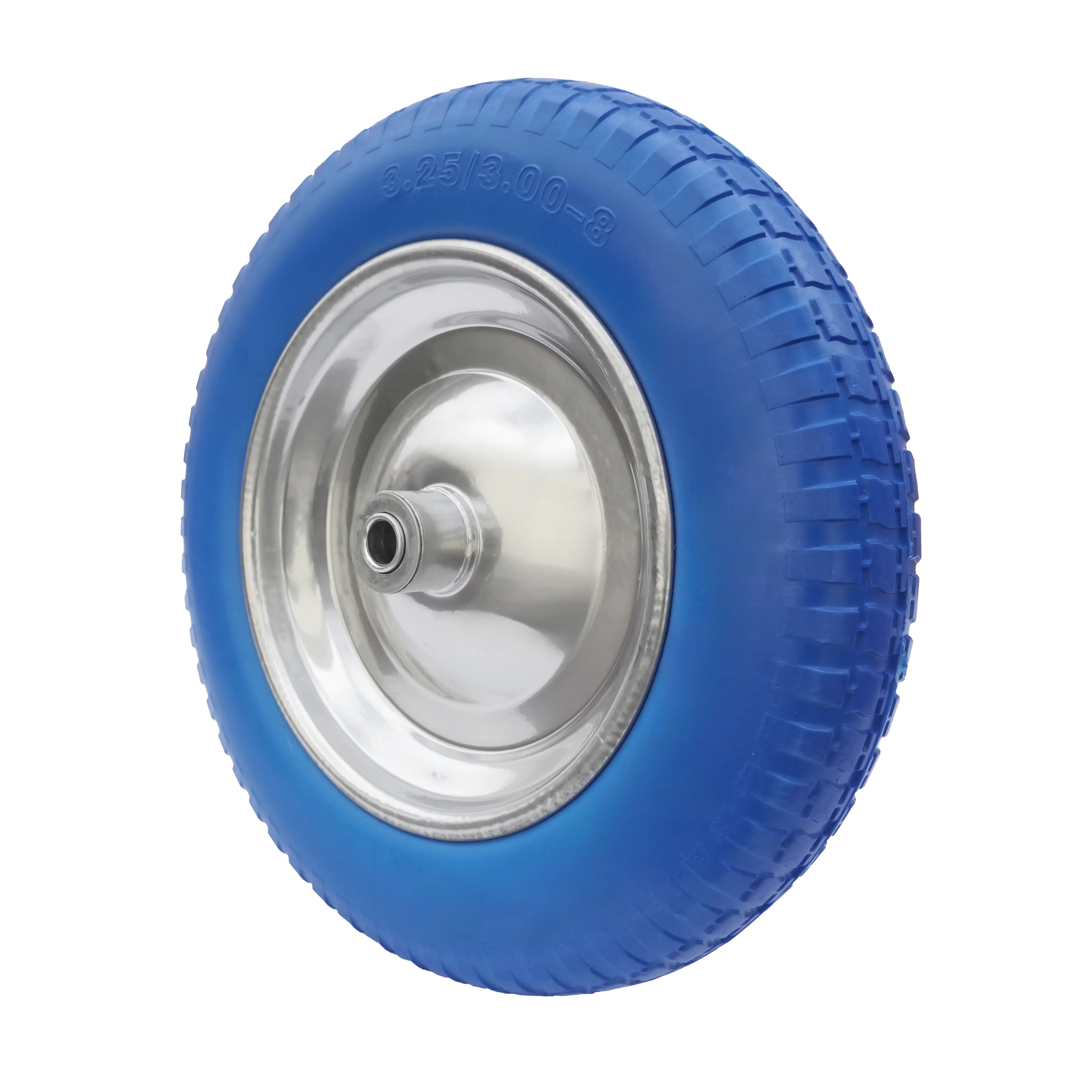 PU 2403-16 - Колесо для тачки / тележки полиуретановое бескамерное 3.25/3.00-8, сварной диск, диаметр 350 мм, ось 16 мм, металлический обод, симметричная ступица, шариковый подшипник