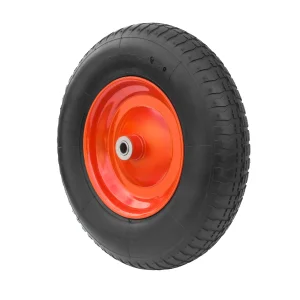 PR 3007-16 - Колесо для тачки / тележки пневматическое 4.80/4.00-8, сварной диск, диаметр 390 мм, ось 16 мм, металлический обод, симметричная ступица, шариковый подшипник