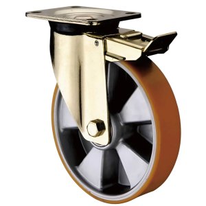 SCALb 42 EU - Большегрузное полиуретановое колесо 100 мм, г/п 600 кг (повор, площ, тормоз, шарикоп)